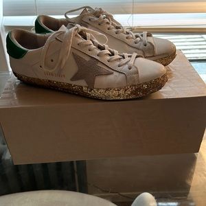Golden goose sneakers with green & sparkle